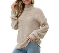 Anelune Women's Turtleneck Sweaters Oversized Lightweight Long Sleeve Pullover Loose Chunky Khaki Knit Jumper Tops Khaki XL