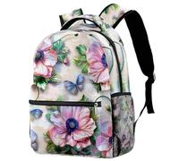 Anemone Flower Printed Large Travel Backpack Multiple Pockets Adjustable Straps Causal School Backpack Unisex Work Daypack