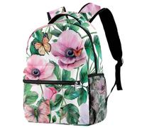 Anemone Flowers Printed Large Travel Backpack Multiple Pockets Adjustable Straps Causal School Backpack Unisex Work Daypack