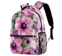 Anemone Flowers Printed Large Travel Backpack Multiple Pockets Adjustable Straps Causal School Backpack Unisex Work Daypack