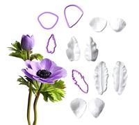 Anemone Petals and Leaf Fondant Mould Sets 12pcs Cookie Cutters+Silicone Moulds for Cupcake Toppers Edible Sugar Craft Cake Decorating Gumpaste Clay Chocolate Candy