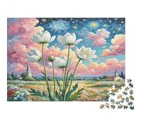Anemone Recycled Paper White Lilies in Starry Field with Spires Jigsaw Puzzle Collectible Gift for Adults 70x50cm/1000pcs