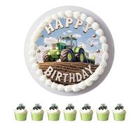 Anemowind 11 pcs Edible Cake Toppers-Tractor Birthday Cake Decorations, Rice Paper Cupcake Decos for Tractor Party, Kids Birthday Cake Decor