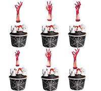 Anemowind 30Pcs Double-sided Blood Hands Halloween Cake Decorations Terrifying Halloween Theme Party Birthday Party