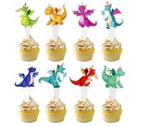 Anemowind 32 Pcs Double Sided Dragon Cake Decoration Double Sided Pattern Cake Tip, Cartoon Dragon Cupcake Topper Party Event Decoration