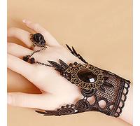 Aneneiceera Black Rose Gothic Bracelet Finger Chain Crystal Slave Bracelet Flora Wrist Chain Hand Chain Vintage Lace Jewellery for Women Girls