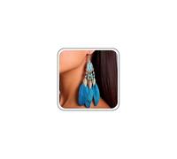 Aneneiceera Boho Blue Feather Earrings Vintage Tribal Feather Tassel Earring Silky Tassel Leaf Earrings Indian Ethnic Earrings Jewelry for Women (Blue A)
