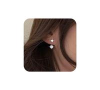 Aneneiceera Boho Crystal Ear Jacket Earrings - Silver Rhinestone Stud, Tiny CZ, Minimalist Post - Jewelry for Women and Girls