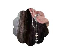Aneneiceera Boho Cz Circle Cuff Earrings Silver Crystal Cross Dangle Earrings Long Cz Tassel Chain Earrings Rhinestone Ring Helix Chain Earring Non Pierced Clip on Earrings Jewelry for Women and Girls