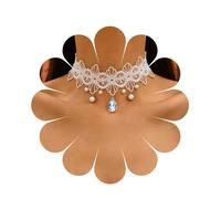 Aneneiceera Boho Flower Lace Choker Necklace White Teardrop Crystal Pendant Pearl Necklace Choker Gothic Droplet Collar Necklace Retro Vintage Necklace Chain Jewelry Gifts for Women and Girls(White C)