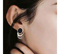 Aneneiceera Boho Geometric Hoop Studs Earrings Gold Crystal Hoop Dangle Earrings Black Dot Studs Layered Statement Geometric Circle Drop Earrings Wedding Prom Earrings Jewelry for Women and Girls