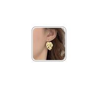 Aneneiceera Boho Hammered Leaf Dangle Earrings Gold Textured Palm Leaf Earring Hollow Metal Leaf Drop Earring Vintage Plant Monstera Leaves Earrings Jewelry for Women