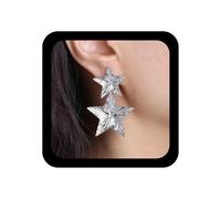 Aneneiceera Boho Hammered Star Drop Earrings Vintage Star Dangle Earrings Silver Double Heart Stud Earrings Large Exaggerated Star Earrings Jewelry for Women