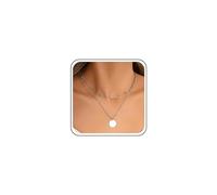 Aneneiceera Boho Layered Disc Coin Necklace Gold Disc Choker Necklace Geometric Coin Pendant Necklace Round Satellite Chain Necklace Jewelry for Women and Girls (Silver)