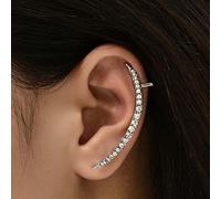 Aneneiceera Boho Long Crystal Bar Ear Cuff Wrap Earrings Silver Curved Stick Stud Earrings Bar Right Ear Jackets Ear Pins Climbers Crawlers Bar Single Earring Jewelry for Women and Girls
