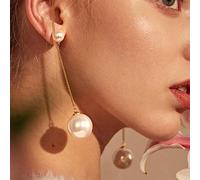 Aneneiceera Boho Long Gold Pearl Drop Earrings with Large Pearl Dangle, Chain Bead Ball, Statement Wedding Prom Earrings for Women Girls