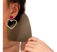 Aneneiceera Boho Love Crystal Hoop Drop Earrings Red Ruby Heart Stud Rhinestones Cluster Hollow Heart Dangle Earrings Gold Sparkly Exaggerated Bridal Prom Earrings Jewelry for Women Girls