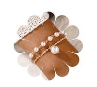 Aneneiceera Boho Pearl Layered Bracelet Gold Bracelet Bride Wedding Beaded Bracelet Minimalist Celestial Bracelet Fashion Hand Chain Jewelry Bridesmaid Gifts for Women and Girls Gifts