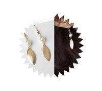 Aneneiceera Boho Pearl Leaves Drop Dangle Earrings Fashion Gold Leaf Earrings Simple Chic Earrings Tassel Daily Party Ear Accessories Vintage Earrings Wedding Jewelry for Women and Girls