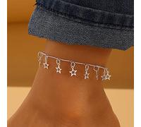 Aneneiceera Boho Star Anklet Bracelet Hollow Stars Satellite Foot Chain Silver Pentagonal Star Pendant Ankle Chain Hawaiian Beach Star Foot Jewelry for Women and Girls