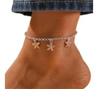 Aneneiceera Boho Starfish Anklet Bracelet Mixed Color Ankle Chain Gold Starfish Star Pendant Anklet Silver Foot Chain Hawaiian Beach Starfish Foot Jewelry for Women and Girls
