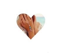 Aneneiceera Boho Turquoise Slave Bracelets Silver Finger Ring Hand Chain Wrist Ring Bracelet Jewelry Gifts for Women Teen Girls