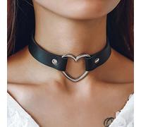 Aneneiceera Goth Black Choker Love Necklace Chain Vintage Leather Choker Silver Heart Pendant Necklace Velvet Choker Punk Emo Necklace Rock Statement Heart Necklace Gift for Women and Girls