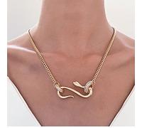 Aneneiceera Goth Gold Snake Pendant Choker Necklaces Punk Statement Animal Coiled Serpent Pave Crystal Circle Ring Snake Necklace Gold Snake Winding Shape Necklace Jewellery for Women and Girls
