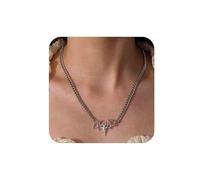 Aneneiceera Gothic Bat Pendant Necklace Short Silver Flying Bat Necklace Vampire Bat Choker Necklace Punk Cool Necklace Chain Jewelry for Women