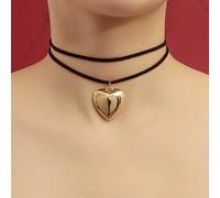 Aneneiceera Gothic Large Heart Velvet Choker Necklace Chain Vintage Black Layered Leather Choker Necklace Punk Gold Love Heart Pendant Necklace Choker Black Collar Necklaces Jewellery for Women Girls
