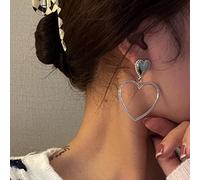 Aneneiceera Heart Hoop Drop Dangle Earrings Vintage Silver Big Love Heart Earrings Interlocking Heart Dangle Earrings Statement Wedding Earrings Hollow Heart Prom Studs Earrings for Women and Girls