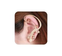 Aneneiceera Punk Ear Cuffs & Climbers - Silver Exaggerated Cuff Wrap Earrings, Gothic Clip Ons - Women & Girls Gifts (Gold Gecko)