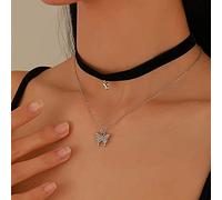 Aneneiceera Punk Layered Butterfly Choker Necklace Vintage Black Velvet Choker Silver Chain Crystal Butterfly Pendant Rock Statement Butterfly Necklace Charm Jewelry Gift for Women and Girls(Style B)