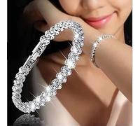 Aneneiceera Simple Silver Love Rhinestone Bracelet Hand Chain Dainty Cute Tiny Crystals Chain Handmade Boho CZ Bracelets Set Jewelry Gifts for Women Teen Girls