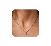 Aneneiceera Vintage Black Cross Pendant Necklace Black Link Chain Necklace Religion Cross Choker Necklace Bold Black Necklace Chain Jewelry for Women and Girls