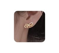 Aneneiceera Vintage Crystal Bow Stud Earrings Gold Hollow Bow Earrings Shining Rhinestone Bowknot Earrings Tiny Cz Bow Tie Earrings Jewelry for Women and Girls