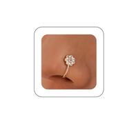 Aneneiceera Vintage Crystal Flower Nose Ring Hoop Gold Rhinestone Nose Ring Stud Tiny Round Nose Screw Stud Ring Boho Cz No Piercing Nose Hoop Clip on Nose Ring Jewelry for Women (Gold)