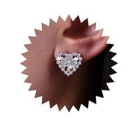 Aneneiceera Vintage Crystal Heart Earrings Silver Cz Heart Stud Earrings Rhinestone Heart Love Earrings Filigree Small Cz Earrings Jewelry for Women and Girls