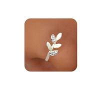 Aneneiceera Vintage Crystal Leaf Nose Ring Hoop Gold Rhinestone Leaf Nose Ring Stud Tiny Leaf Nose Screw Stud Ring Boho Cz No Piercing Nose Hoop Clip on Nose Ring Jewelry for Women (Gold B)