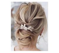 Aneneiceera Vintage Crystal Pearl Hair Comb Barrette Gold Pearl Leaf Hair Clip Comb Cz Rhinestone Hair Barrette Shine Wedding Headpieces Decorative Hair Accessories for Women (Gold)