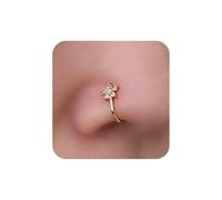 Aneneiceera Vintage Crystal Star Nose Ring Hoop Gold Rhinestone Star Nose Ring Stud Tiny Star Nose Screw Stud Ring Boho Cz No Piercing Nose Hoop Clip on Nose Ring Jewelry for Women (Gold)