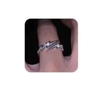Aneneiceera Vintage Crystal Thunder Ring Silver Rhinestone Lighting Bolt Ring Cz Lighting Finger Ring Punk Open Thunder Wrap Ring Adjustable Statement Ring Jewelry for Women
