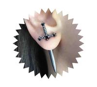 Aneneiceera Vintage Dagger Ear Jacket Earrings Black Crystal Sword Stud Earrings Long Sword Screw Earrings Gothic Sword Cross Earring Jewelry for Women