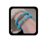 Aneneiceera Vintage Layered Blue Turquoise Bead Bracelet Stretch Round Blue Bead Bracelets Natural Crackle Beads Bracelets Glass Beads Bracelet Jewelry for Women 2Pcs