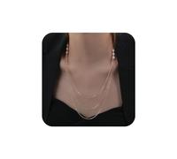 Aneneiceera Vintage Layered Pearl Choker Necklace Gold Multiple Layer Necklace Triple Chain Necklace Long Multi Row Necklace Chain Jewelry for Women and Girls
