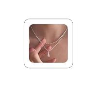 Aneneiceera Vintage Layered Teardrop Choker Necklace Silver Waterdrop Pendant Necklaces Chain Double Layer Droplet Necklaces Oval Drop Necklace Chain Jewelry for Women