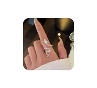 Aneneiceera Vintage Long Crystal Snake Ring Silver Rhinestone Spiral Snake Ring Cz Snake Opening Finger Ring Punk Reptile Serpent Ring Adjustable Statement Ring Jewelry for Women and Girls
