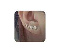 Aneneiceera Vintage Moon Disc Coin Ear Climber Earrings Silver Moon Crawler Earrings Tiny Coin Climbers Earrings Boho Crescent Moon Earrings Jewelry for Women (Silver)