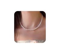 Aneneiceera Vintage Pearl Choker Necklace Gold Pearl Necklace Stand Pearl Collar Necklace Retro Freshwater Pearl Station Necklace Chain Jewelry for Women (6MM)