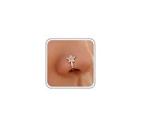 Aneneiceera Vintage Rhinestone Star Nose Ring Hoop Gold Crystal Star Nose Ring Stud Tiny Nose Screw Stud Ring Boho Cz Star No Piercing Nose Hoop Clip on Nose Ring Jewelry for Women (Gold)